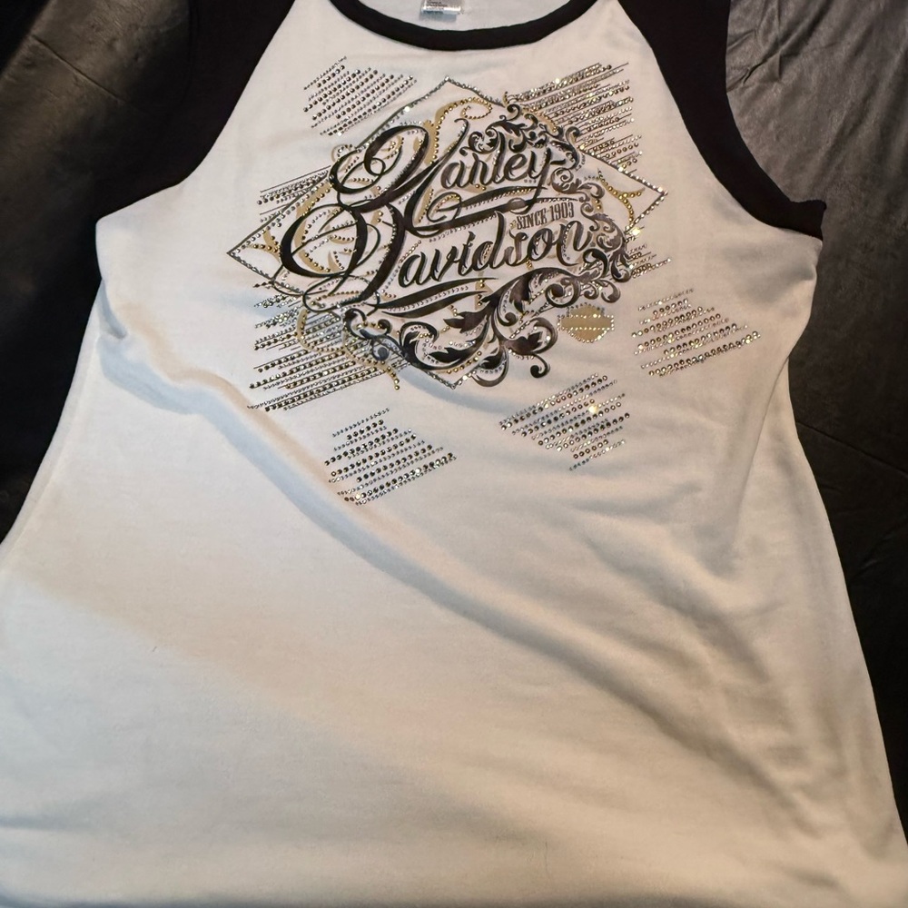 Harley-Davidson Black and White Graphic Raglan Tank Top